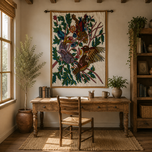 Premium Handmade Kashmiri <b>Wall</b> Hanging 3 Feet X 2 Feet Sustainable Bird Design Modern Boho Home Hotel Office Styling Durable - Product Image 3