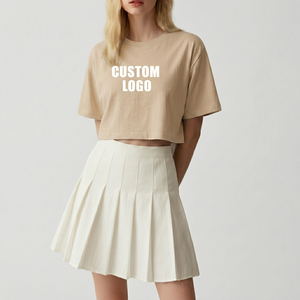 เสื้อยืดครอปผ้าเจอร์ซีย์เนื้อนุ่มสำหรับผู้หญิง เย็บอย่างทนทาน รับสั่งทำเสื้อเปล่า เสื้อยืดลำลองสำหรับผู้หญิง - Product Image 1