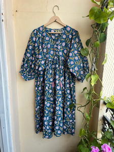 เดรสยาวโบฮีเมียนลายดอกไม้ ผ้าฝ้ายพิมพ์ลายด้วยมือ คอวี แขนยาว สำหรับผู้หญิง - Product Image 6