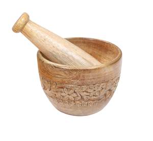 Mortier et pilon en bois, broyeur d'épices traditionnel artisanal - Product Image 3