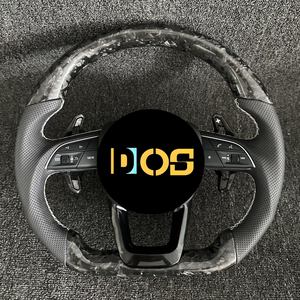 Volant de voiture personnalisé DOS pour <span class=keywords><strong>Audi</strong></span> R8 TT <span class=keywords><strong>RS</strong></span> A6 A7 A3 A4 A5 Sport, volant à fond plat avec palettes de changement de vitesse en fibre de carbone - Product Image 3