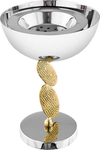 Brûleur d'encens abstrait en métal, bol de luxe argenté pour Bakhoor avec support texturé en galets dorés, décoration artistique moderne - Product Image 2