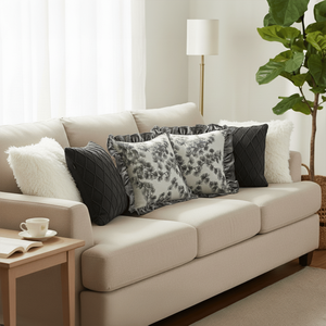 Juego de 6 Fundas de Almohada Decorativas SOGA, Blancas y Grises, con Textura Floral, Volantes y Diseño de Diamantes, para Sofás de Sala de Estar - Product Image 2