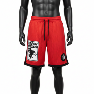 <b>Men</b> Premium Polyester Mesh <b>Shorts</b> GSM Breathable Red Black Panel Design Custom Embroidered Patch Logo Workout Mesh <b>men's</b> <b>shorts</b> - Product Image 1