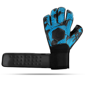Football Goalkeeper Gloves <b>Full</b> Finger Non <b>Slip</b> Breathable PU Unisex Hook And Loop Closure Blue Black Sublimation Print - Product Image 3