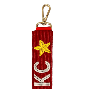 Llavero con Cuentas Rojas, Estrella Amarilla y Símbolo Blanco, con Mosquetón, Correa de Nailon Resistente, Diseño Clásico para el Día Nacional - Product Image 1