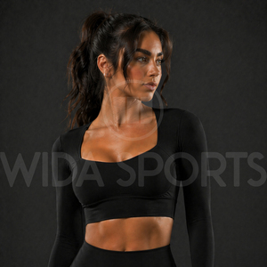 Wholesale Custom Fitness Activewear Women Flare Yoga <b>Set</b> High Waist Leggings Long Sleeve Crop Top Breathable Gym Clothing <b>Set</b> - Product Image 4