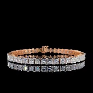 Moissanite <b>Charm</b> Chain <b>Bracelet</b> 925 Sterling <b>Silver</b> Gold Plated Shimmering Link Hip Hop Style Unisex Jewelry Gift Occasions - Product Image 2