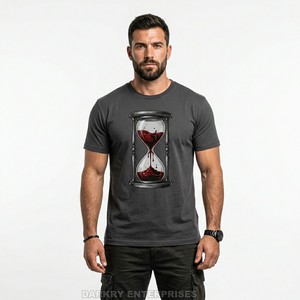 T-shirt graphique gris personnalisé pour homme, imprimé rose noire et gouttes de sang, esthétique vintage, coton de haute qualité, vêtements pour hommes, vente en gros - Product Image 5