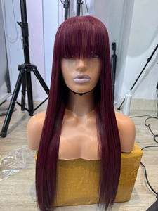 Peluca de Lujo Borgoña con Flequillo, Cabello Humano Súper Doble Trama, Virgen Vietnamita Crudo Premium, Envío Rápido, Extensiones de Cabello de Calidad de Lujo - Product Image 4
