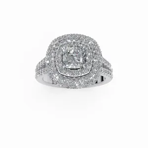 Bague de fiançailles en diamant de laboratoire rond et halo, 141 pièces, or de luxe, pour femme, anniversaire de mariage - Product Image 1