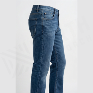 Jean en denim délavé coupe droite slim pour homme, taille mi-haute, en coton, style décontracté automne - Product Image 3