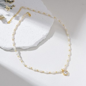 Freshwater Pearl Necklace Square Charm 925 Sterling <b>Silver</b> 14K Gold Plated Beaded <b>Choker</b> Women Minimalist Jewelry NL098 - Product Image 3