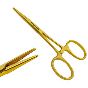 คีมหนีบเลือดแบบตรง ยี่ห้อ Premium Halstead Mosquito Forceps ด้ามจับสีทอง ขนาด 5 นิ้ว  วัสดุทังสเตนคาร์ไบด์ สแตนเลสสตีล สำหรับการผ่าตัด - Product Image 1