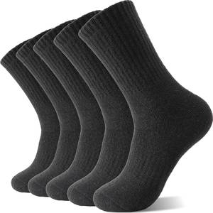 Adult <b>Thick</b> Crew <b>Socks</b> Ribbed Knit 100% Wool Sports Daily Casual <b>Socks</b> Quick Dry Breathable <b>Black</b> OEM Service - Product Image 1