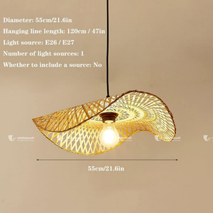 Premium Hand-Woven Bamboo Wavy Pendant <b>Light</b>, Modern Artisan Bamboo <b>Leaf</b> Ceiling Lamp, Sustainable Natural Fiber Lighting - Product Image 2