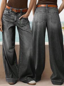 <span class=keywords><strong>Jean</strong></span> en denim délavé style vintage 2026 pour <span class=keywords><strong>femme</strong></span>, nouveau modèle, coupe ample amincissante, pantalon droit à jambe large, taille mi-haute - Product Image 6