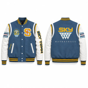 Chaquetas Varsity Retro Vintage Personalizadas de Cuero sin Cuello, Unisex, ODM, Hip Hop, con Logotipo Bordado en la Parte Delantera, Chaqueta Bomber de Béisbol, Chaqueta Letterman - Product Image 1