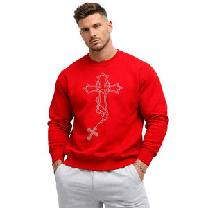 Trendy men Oversized Sweatshirt Red Rhinestone Design <b>Cross</b> Sign logo Long Sleeve Casual Street Style <b>Top</b> Quality Sweatshirts - Product Image 1