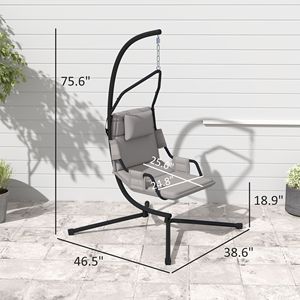 Sedia a dondolo grigia con supporto e cuscino con rivestimento in PA, telaio in acciaio, per interni ed esterni, altalena sospesa da patio - Product Image 3