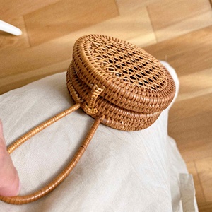 Round rattan handbags kids accessories cute purses for children handwoven <b>small</b> size <b>basket</b> - Product Image 6