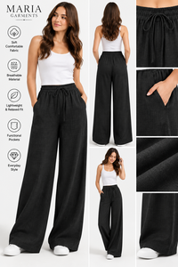 Ensemble deux pièces d'été en lin/coton, débardeur blanc coupe ample et pantalon large noir, pour le commerce électronique mondial, commande en gros - Product Image 3