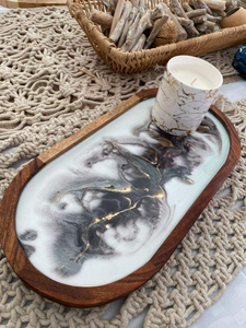 Plateau de service en bois émaillé pour vaisselle, plateau à collations, plateau à thé et café, plateau de petit-déjeuner, pour cuisine, maison, hôtel - Product Image 1