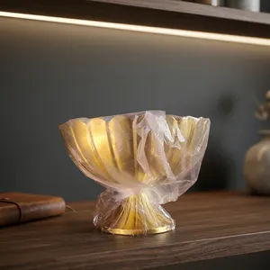 Exquisito juego de tazones/3 soportes de latón acanalados con diseño de loto para servir/centro de mesa, hechos a mano con un brillante acabado dorado, cada uno. - Product Image 1