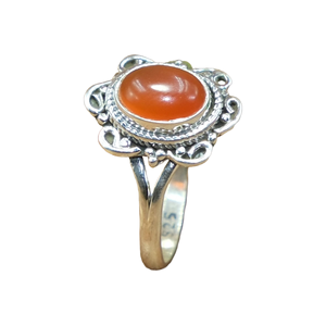 Anillo de Piedra Preciosa Cornalina Naranja Natural Hecho a Mano, Diseño Floral Vintage, Anillo Ajustable de Plata de Ley 925, Cabujón Ovalado - Product Image 1