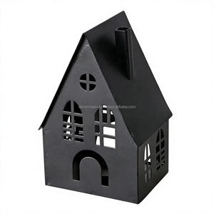 Black <b>Metal</b> House <b>Lantern</b> Set of 3 for Home Decoration Christmas Candle Holders Steel Durable Decorative Lighting - Product Image 4