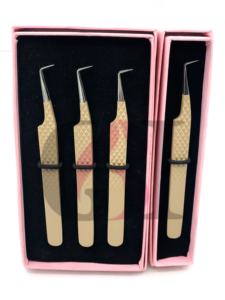 Pinzas para Extensión de Pestañas GETUP BROSONS IMPEX de Alta Calidad, Recubrimiento en Polvo Latte, Agarre de Diamante de 90 Grados, Acero Inoxidable - Product Image 3