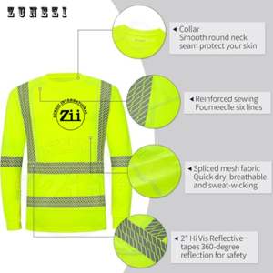 Sweat-shirts de sécurité haute visibilité FR, classe 1 ANSI, manches longues réfléchissantes, LED clignotantes, imperméables, logo personnalisé - Product Image 3