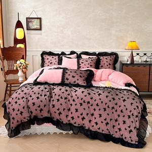 Ultra Soft Animal Print Samt Bettwäsche Set 400TC 4 Pcs Polyester Cosy Tröster Lace Trim Bett bezug Bettlaken Kissen - Product Image 1