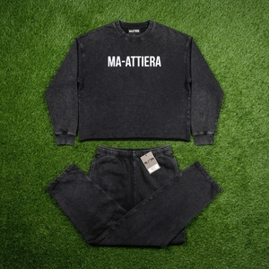 ชุดเสื้อสเวตเชิ้ตคอกลมสีดำแบบวอชและกางเกงจ็อกเกอร์สำหรับผู้ชาย ชุดลำลองสไตล์สตรีทแวร์ เสื้อผ้าเข้าชุด รับสกรีนโลโก้ - Product Image 5