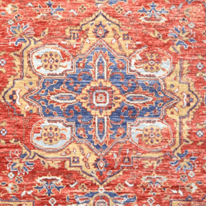 Tapis oriental noué à la main à poils ras en laine coupée avec motifs héritages - Product Image 3