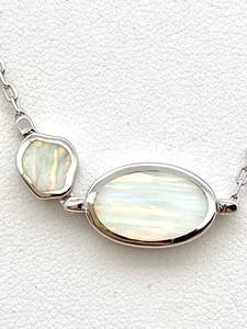 Blue Opal Oval Polygon Necklace Double Sided Gemstone Jewelry Women Gift Wholesale - Product Image 3