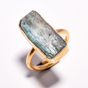 Gemstone <b>Rings</b> Natural Rough Green Kyanite Custom Made Bezel <b>Set</b> Wedding Bands Party Classic Unisex jeweler’s brass core - Product Image 1
