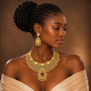 Juego de Joyería Tradicional Turca y Estilo Dubái, Chapado en Oro de 14K, 18K y 24K, Diseño Africano para Novias, Venta al Por Mayor - Product Image 3