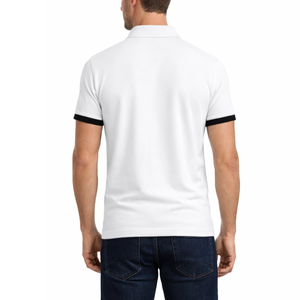 Polo pour homme gris moderne avec col contrastant bleu royal, manches courtes, séchage rapide, idéal pour l'entraînement sportif - Product Image 4