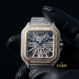 Reloj de Lujo para Hombre con Incrustaciones de Moissanita Baguette, Diseño Esqueleto Cuadrado, Personalizado en Acero Inoxidable de Dos Tonos, Cristal de Zafiro, Automático - Product Image 4