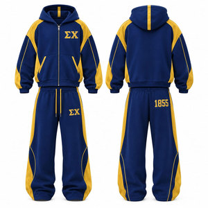 Ensemble de survêtement Sigma Chi, lettres grecques bleues et dorées, sweat-shirt à capuche et pantalon long, tenue décontractée, 1855 - Product Image 1