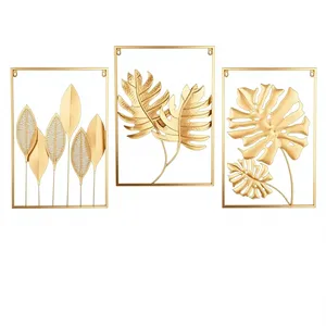 Ensemble de 3 décorations murales en métal doré, décoration murale moderne pour salon, panneau décoratif mural en métal doré pour chambre à coucher - Product Image 1
