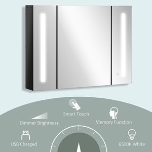 Armadietto a Specchio LED Nero Lucido 35.5" L x 25.5" H da Parete con 3 Armadietti e Ricarica USB - Product Image 5