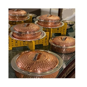 Customized Size And Shape <b>Food</b> Serving Dish Hammered Design Copper And Steel Double Wall <b>Food</b> Serving Dish - Product Image 1