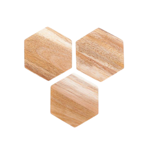 Handmade 3-Tone Hexagonal Wooden Coasters Set Of 4 Mango Wood Geometric Drink <b>Mats</b> with Antique Brown Finish For Home And Office - Product Image 4