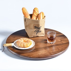 <b>Round</b> Wooden Serving <b>Tray</b> With Handle Minimalist Design Single Piece Package For Dining <b>Table</b> - Product Image 5