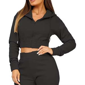 Women's Black 2-Piece Hip Hop Print Pattern <b>Crop</b> <b>Top</b> <b>Set</b> Fleece Casual Sportswear Full Length Pants Breathable Regular Fit - Product Image 5