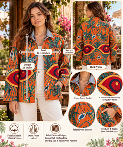 Handmade Woven Breathable Cotton Suzani <b>Kantha</b> Boho Floral Women's Embroidery Eye Print Medium Weight Rajasthan <b>Jacket</b> - Product Image 3