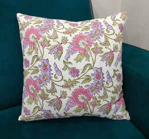 Funda de cojín de algodón con estampado de bloque de mano Floral marrón con cremallera Patrón de Mughal real Vintage para decoración tradicional cultural - Product Image 2