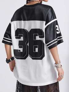 Fabricante de Ropa Personalizada, Jersey de Fútbol Americano Blanco y Negro, Estilo Urbano, para Mujer, Talla Grande, Cuello en V, Malla, con Número Gráfico - Product Image 5